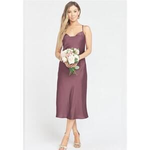 Show Me Your Mumu Verona Crisscross Back Cowl Midi Cocktail Dress Dusty Plum XL